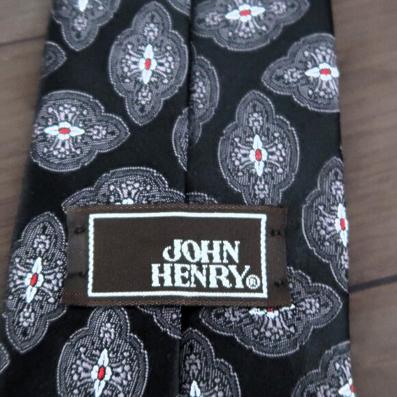 John Henry Men's Formal Dress Neck Tie Black Red and White - Picture 4 of 6